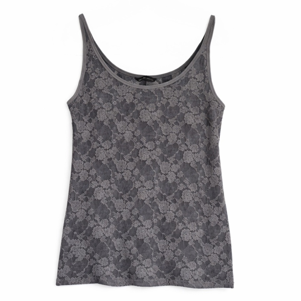 New York & Company Y2K Gray Lace Sheer Burnout Tank Top